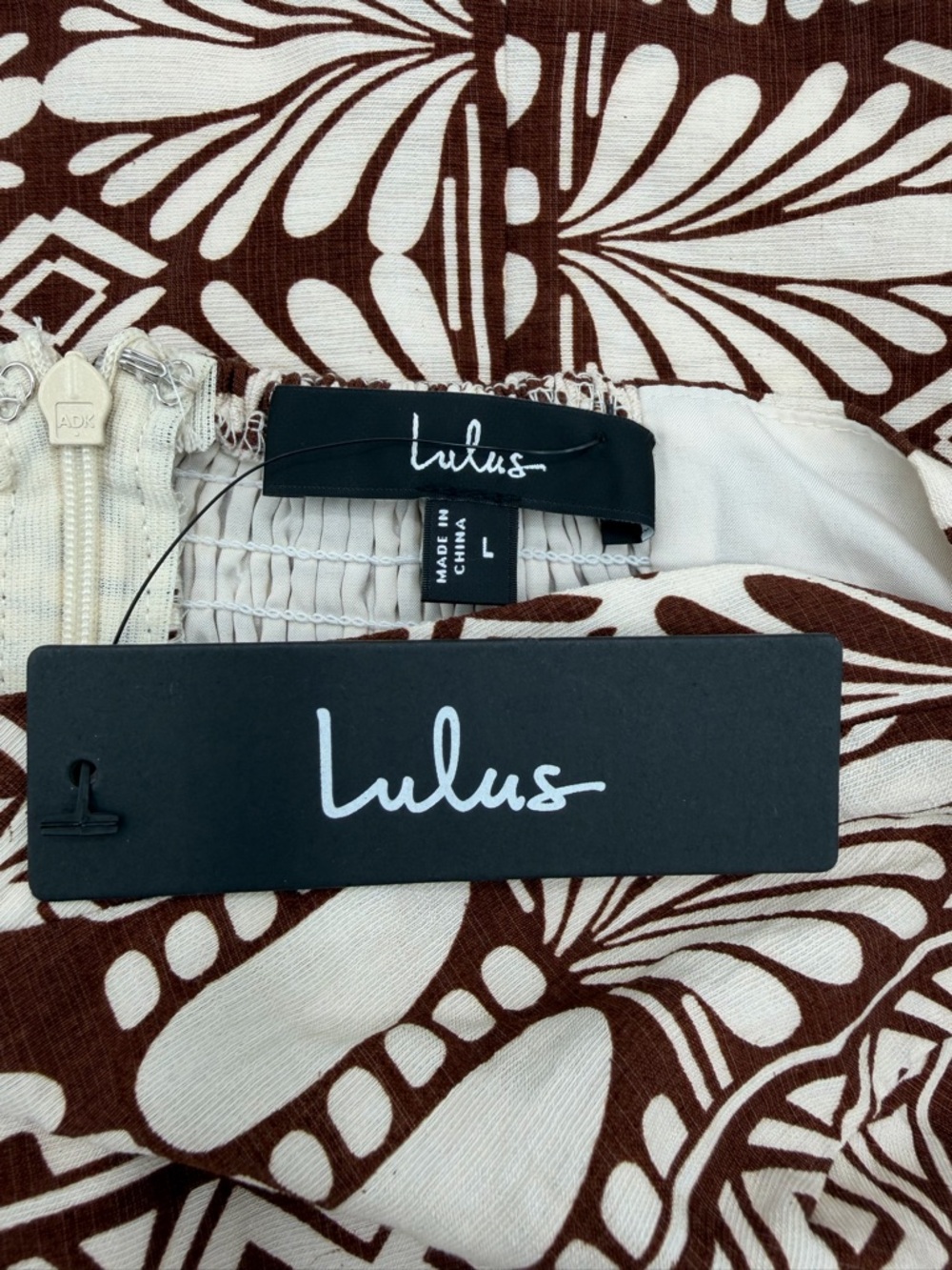 Lulus NWT “Nahia” Brown Boho Print Fringe Faux-Wrap Halter Mini Dress. Sz Large - Picture 13 of 15